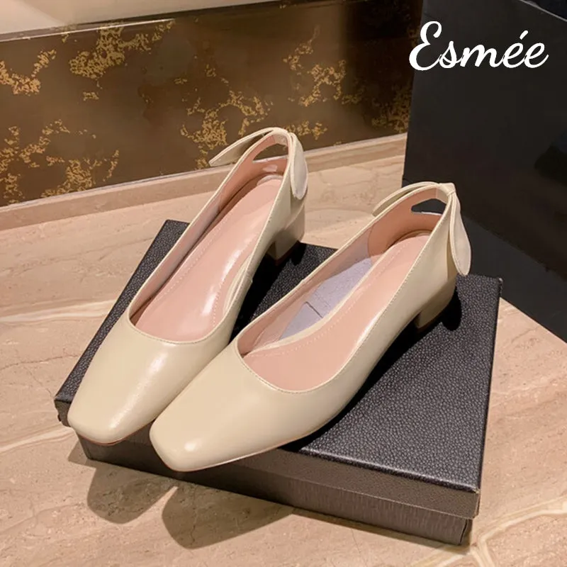 Leather High Heels with Bow Knot Design