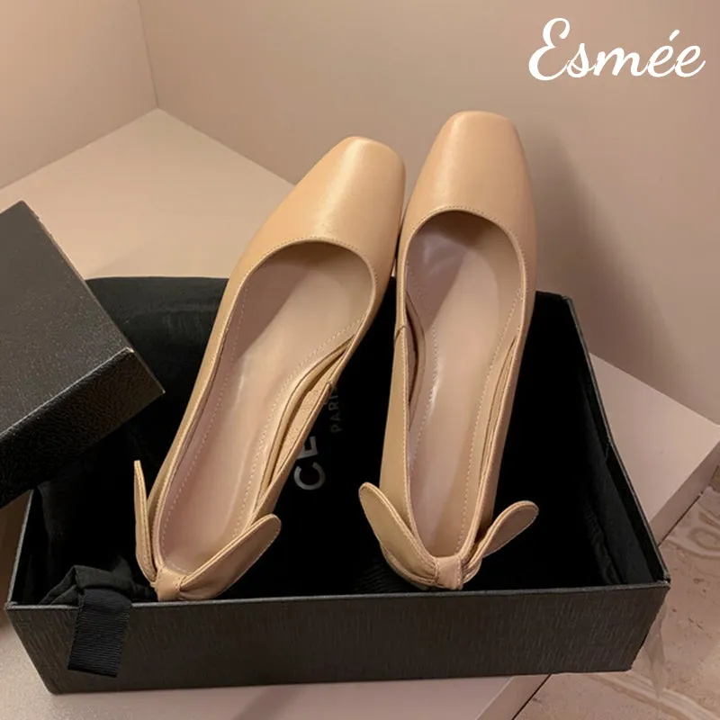 Leather High Heels with Bow Knot Design