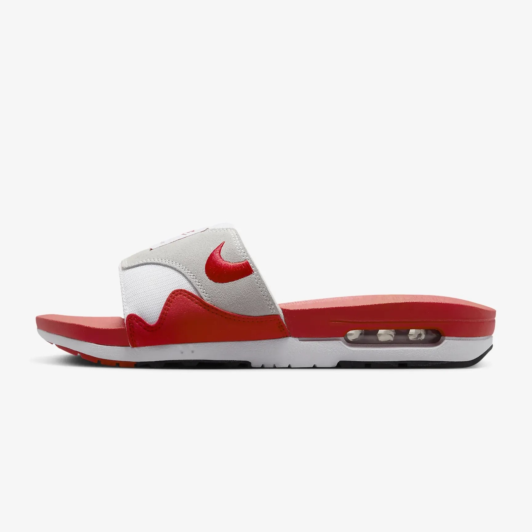 Men's Nike Air Max 1 Slides (Light Neutral Grey/White/University Red)(DH0295-103)