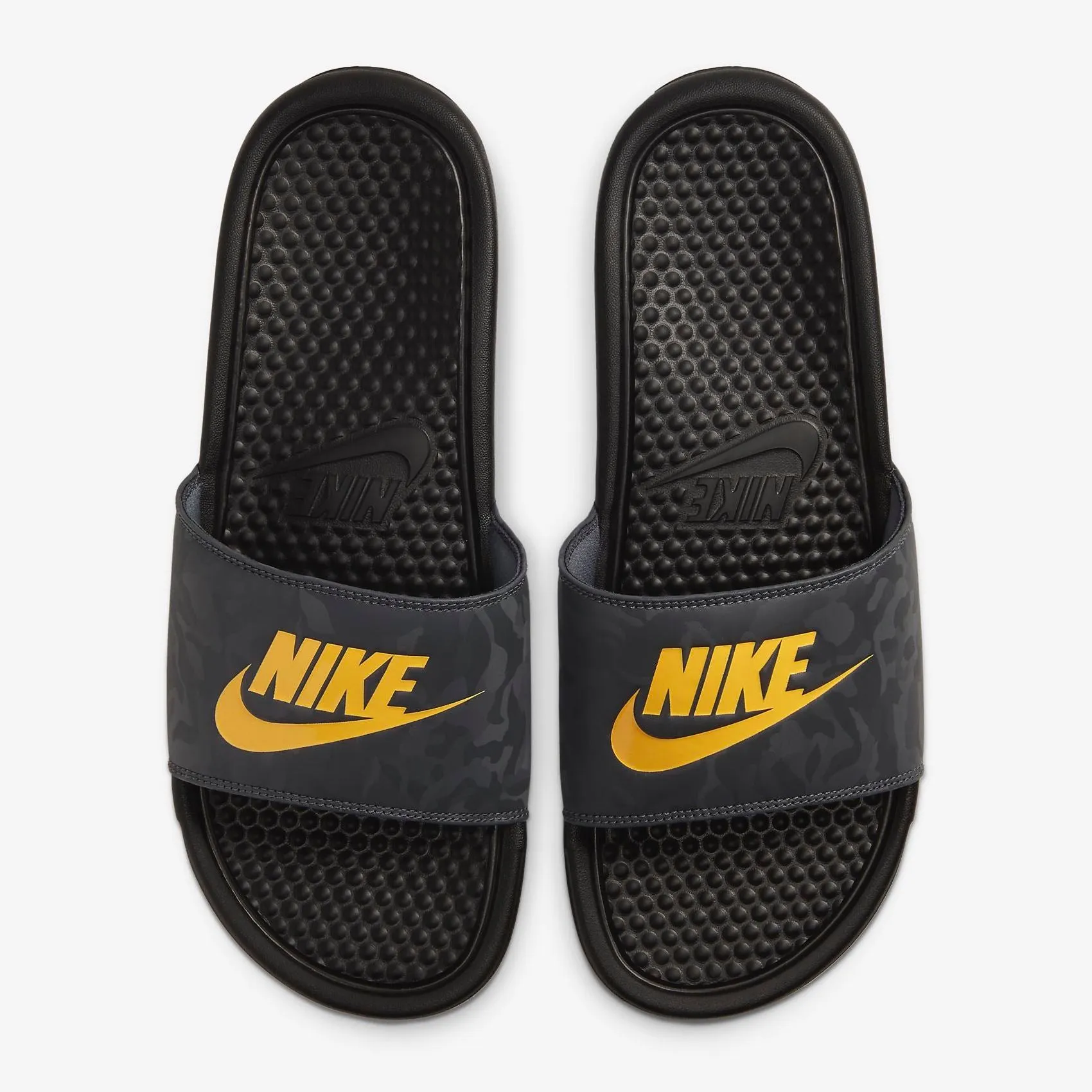Men's Nike Benassi "Just Do It" Slides (Black/Iron Grey/Laser Orange)(343880-031)