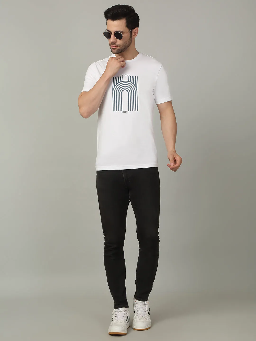 Men's Super Combed Cotton Printed White T-shirt