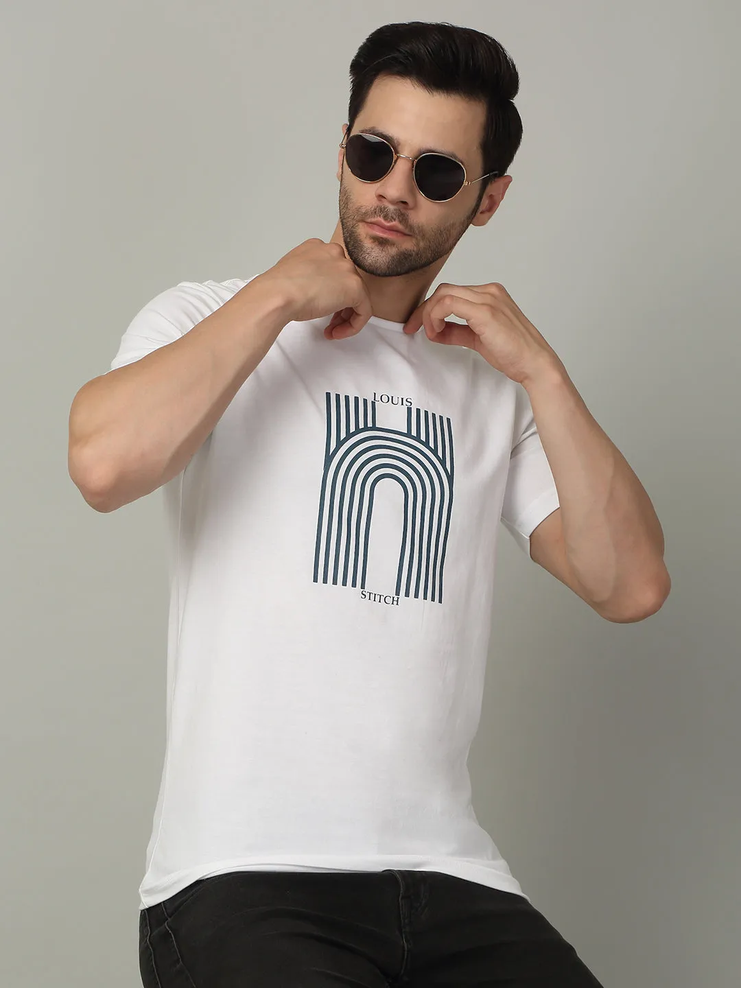 Men's Super Combed Cotton Printed White T-shirt