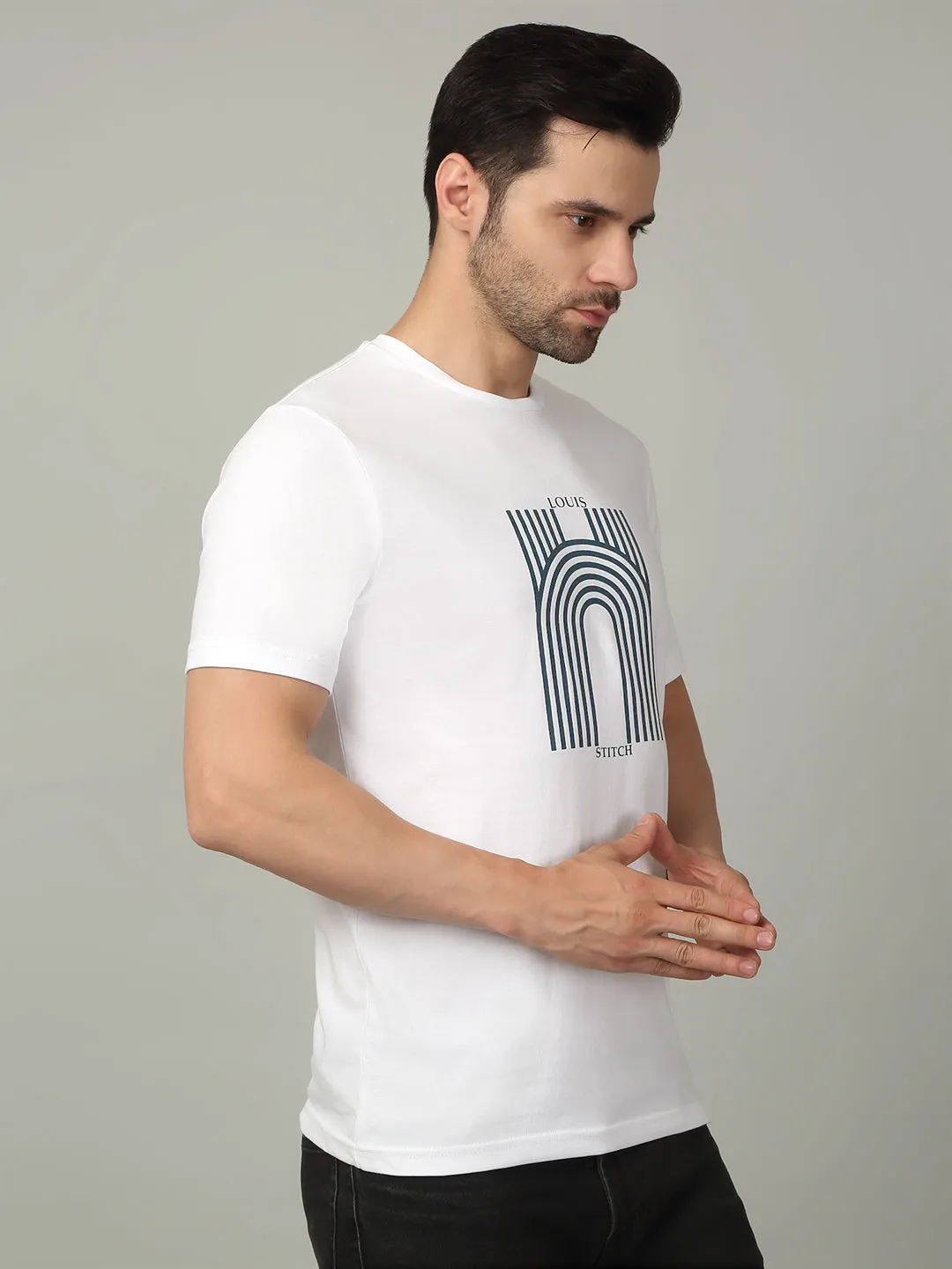 Men's Super Combed Cotton Printed White T-shirt