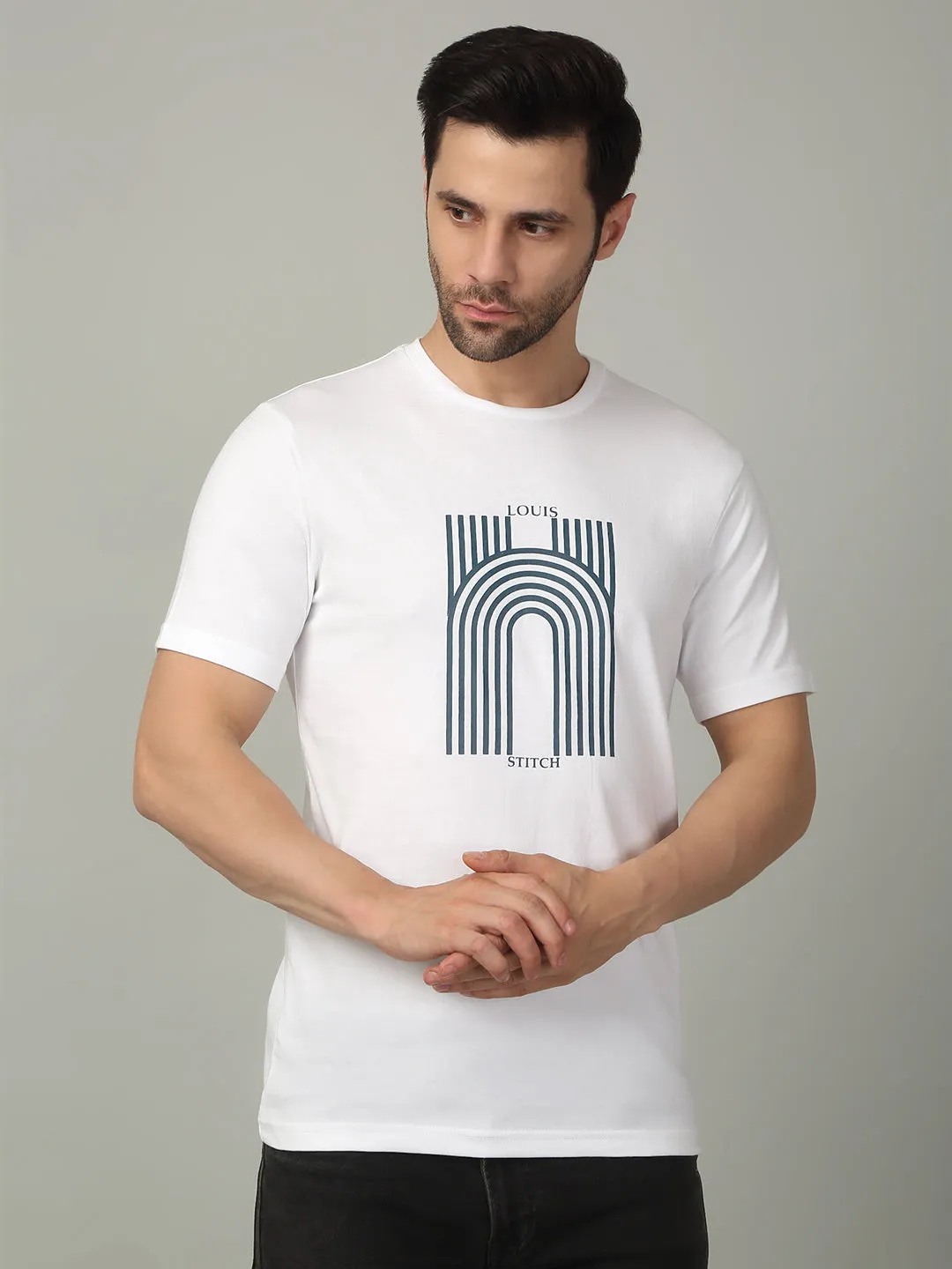 Men's Super Combed Cotton Printed White T-shirt
