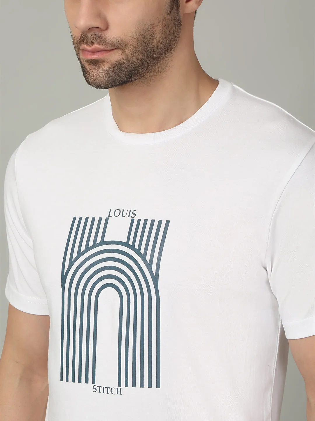 Men's Super Combed Cotton Printed White T-shirt