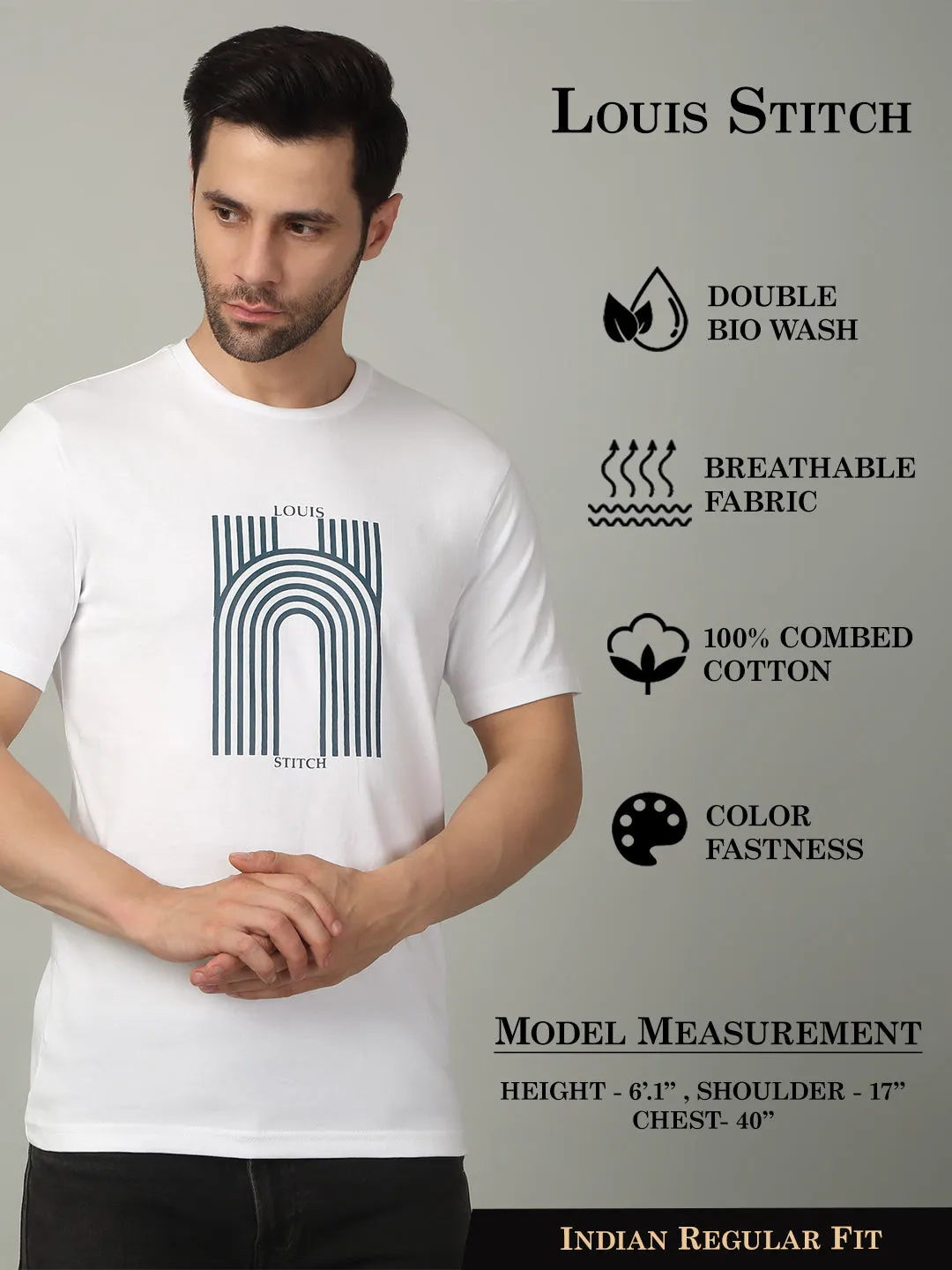Men's Super Combed Cotton Printed White T-shirt