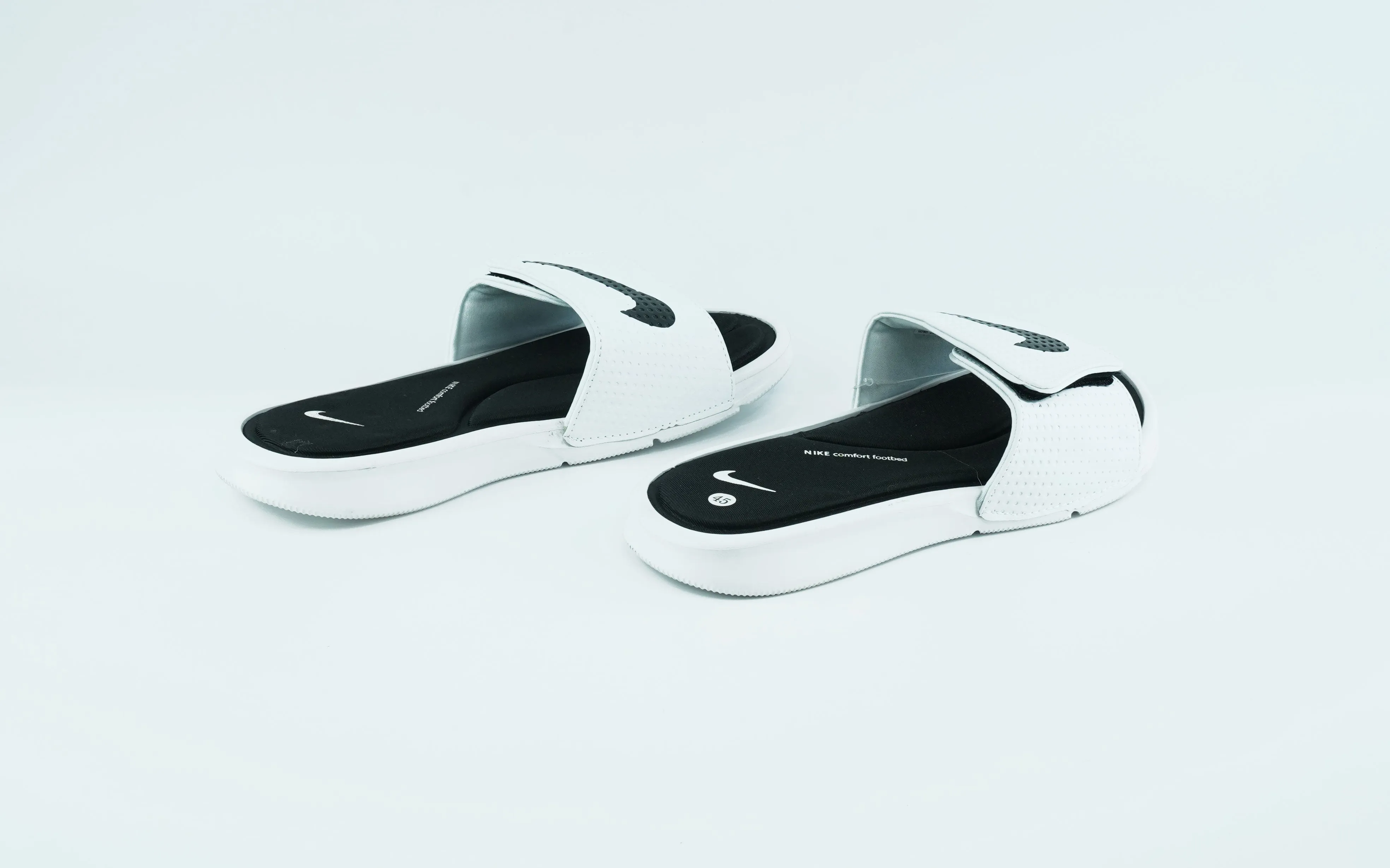 Nike white and black slides for men