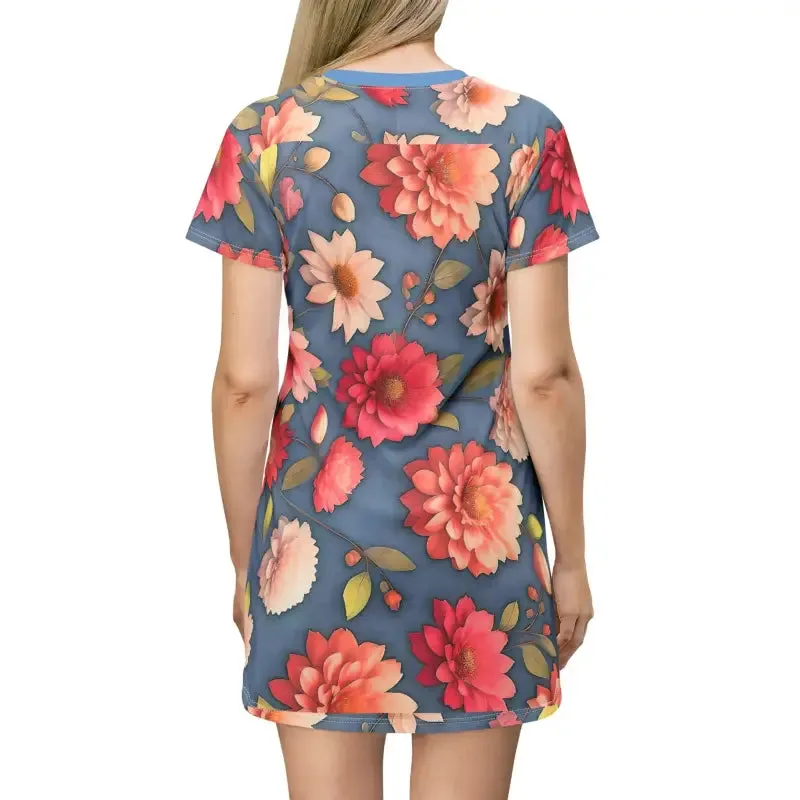 Polyester Shirt Dress with Bright Colorful Flowers