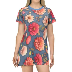 Polyester Shirt Dress with Bright Colorful Flowers