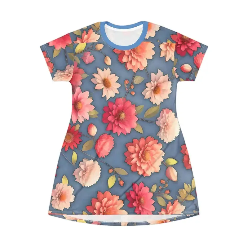 Polyester Shirt Dress with Bright Colorful Flowers