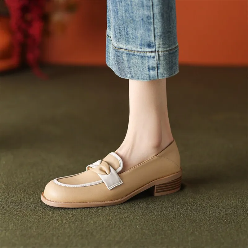 Purpdrank - New 2023 Spring/summer Slip-On Shoes Mixed Color Woman Shoes Round Toe Chunky Heel Shoes Women Loafers Pumps for Women Handmade
