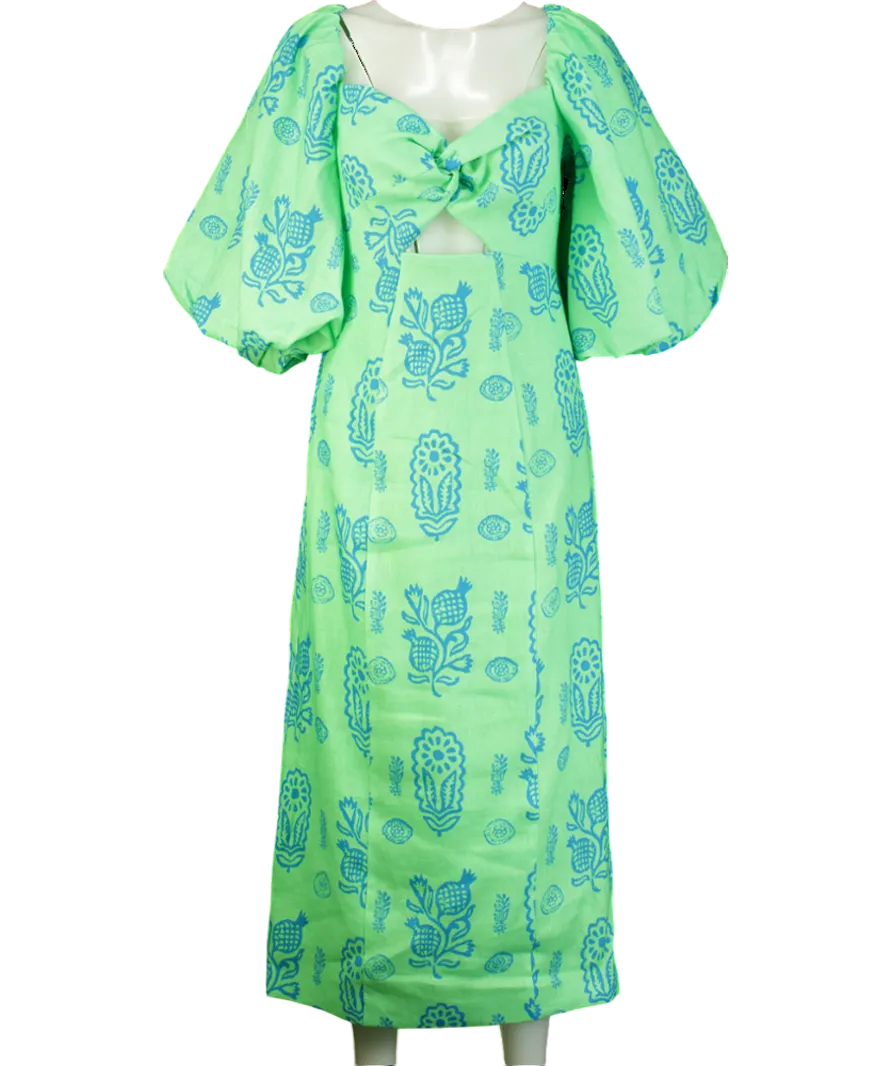 Rhode Green Linen Noa midi Dress Clover Block UK 14
