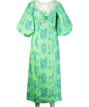 Rhode Green Linen Noa midi Dress Clover Block UK 14