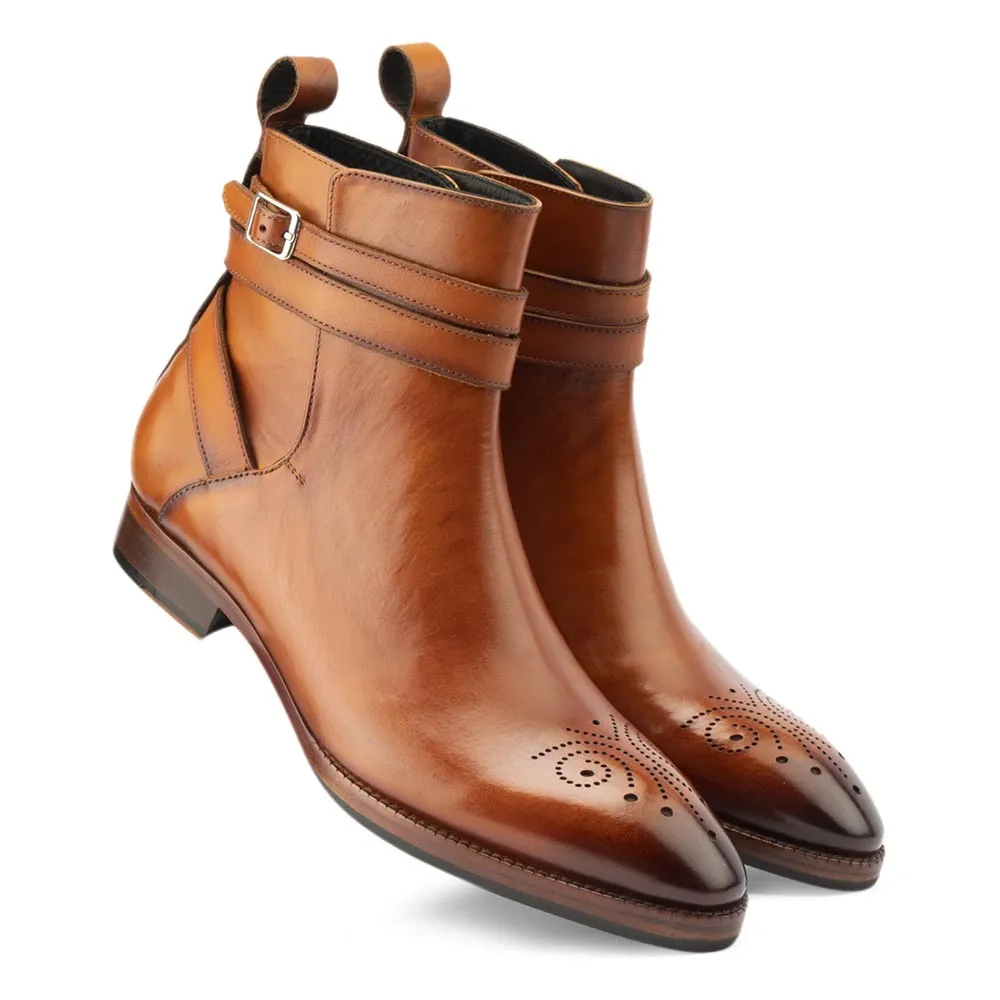 Tan Glossed Modern Jodhpur Boots