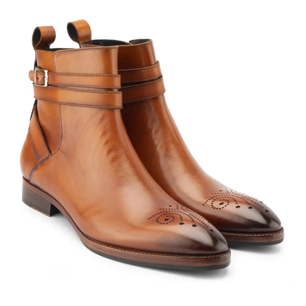 Tan Glossed Modern Jodhpur Boots
