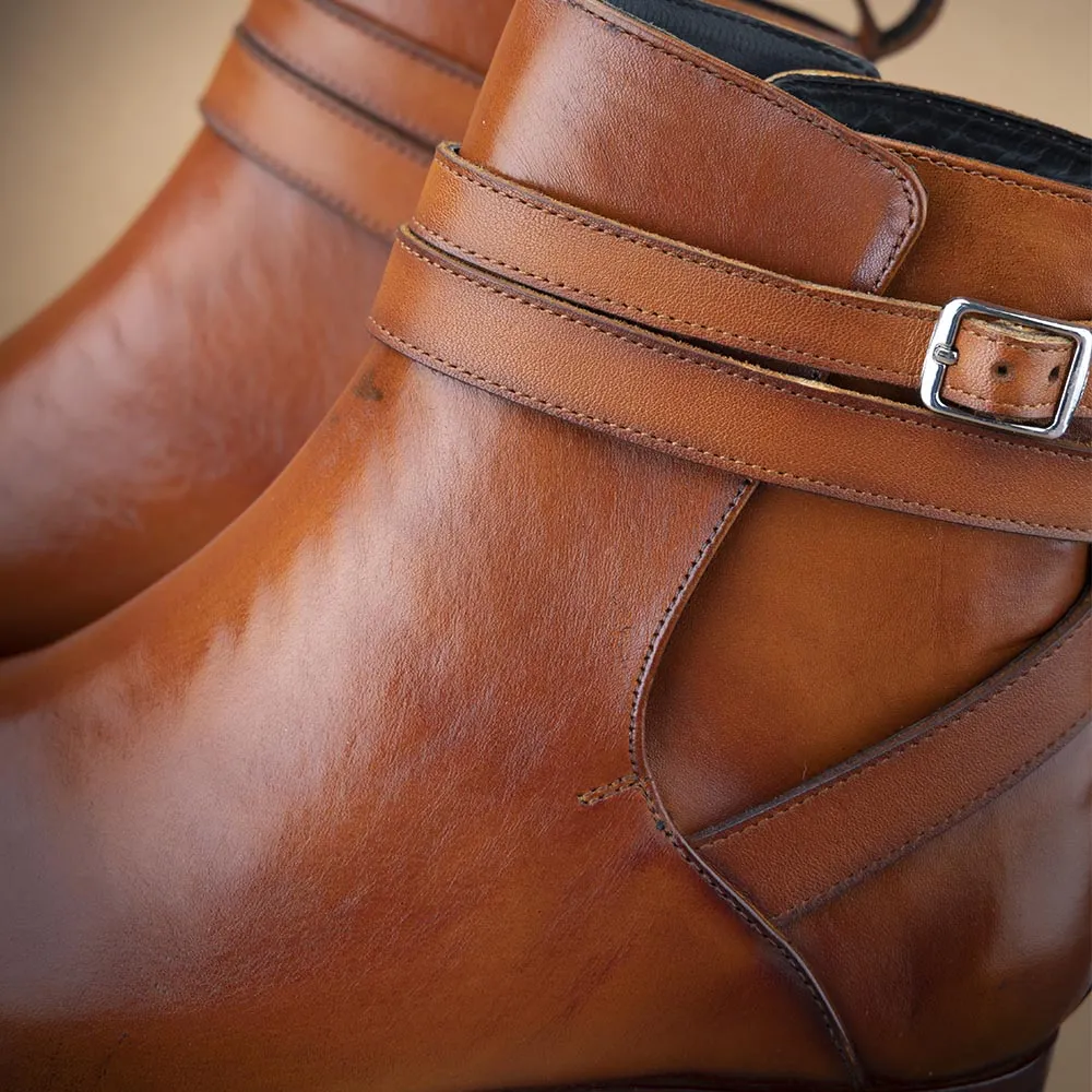 Tan Glossed Modern Jodhpur Boots