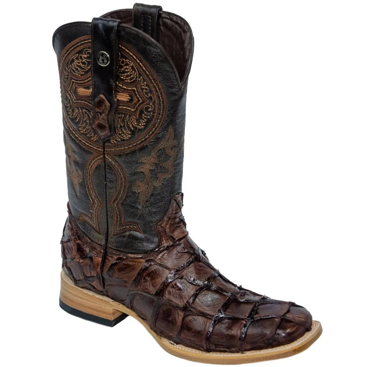Tanner Mark Men's Genuine Monster Fish Leather Square Toe Boots Brown TMX201307