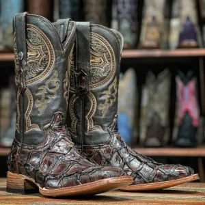 Tanner Mark Men's Genuine Monster Fish Leather Square Toe Boots Brown TMX201307