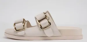 The Katie Slides: Soft Beige God Buckle Birks