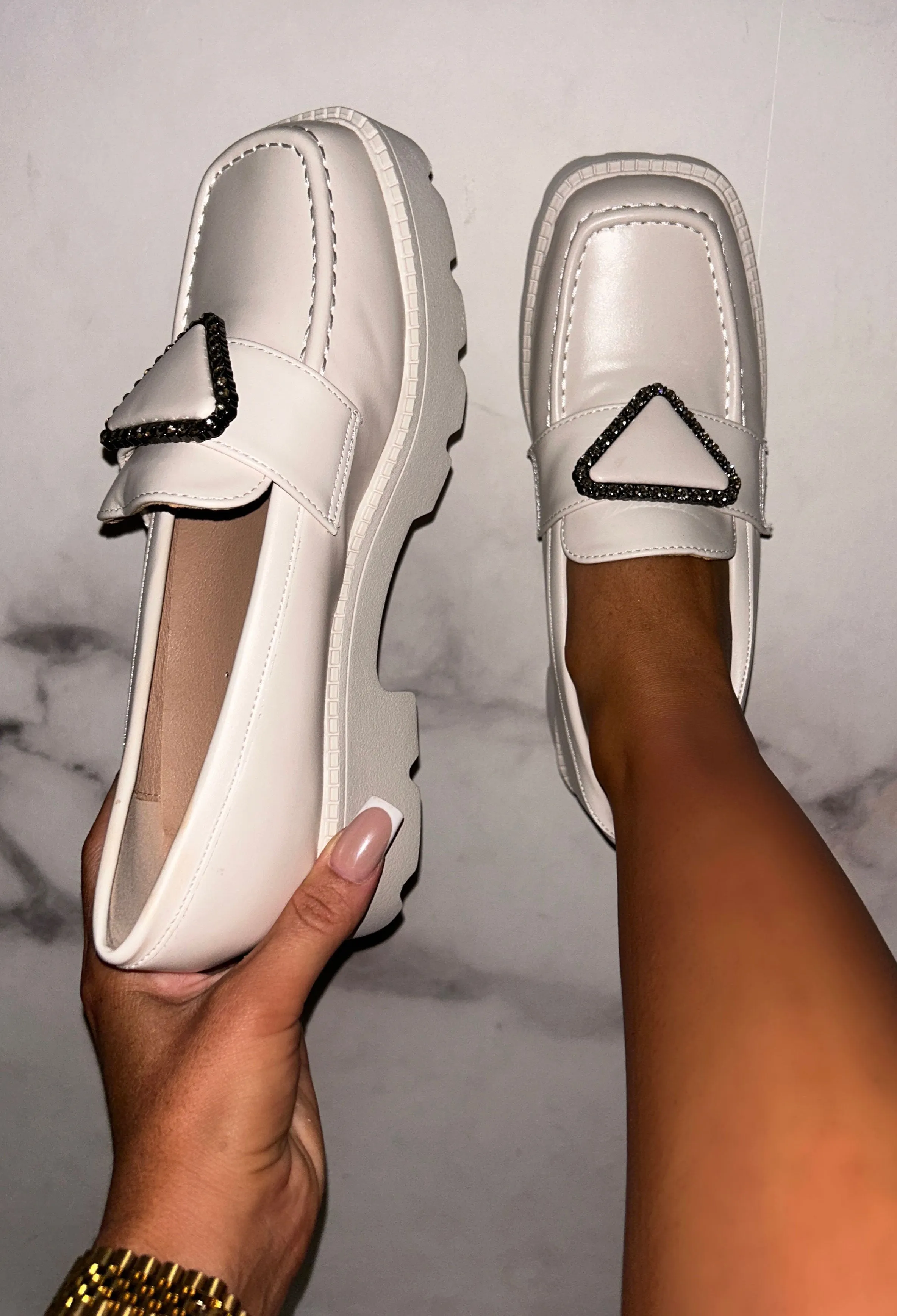 Trend Starter Cream Chunky Sole Diamante Loafer