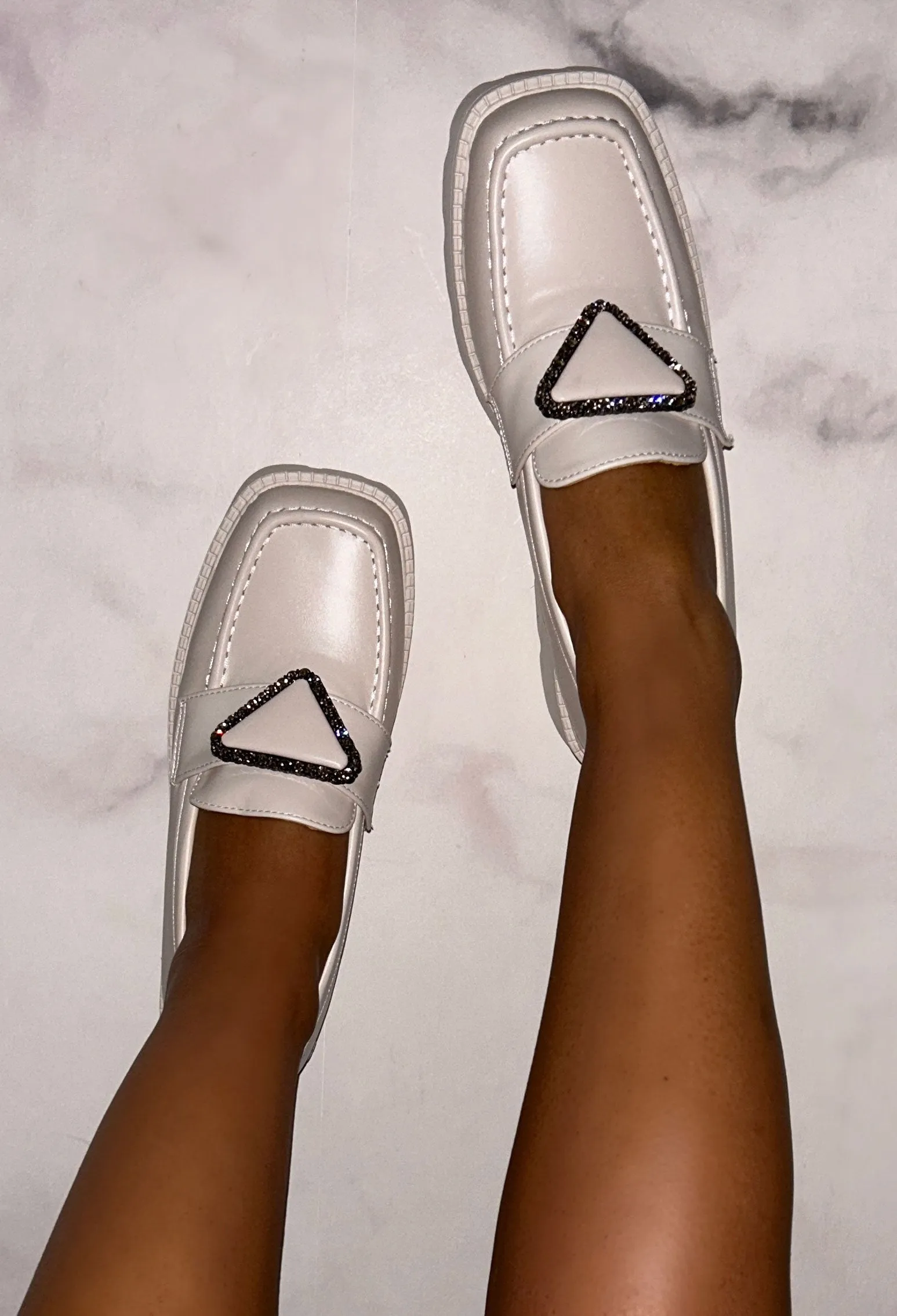 Trend Starter Cream Chunky Sole Diamante Loafer
