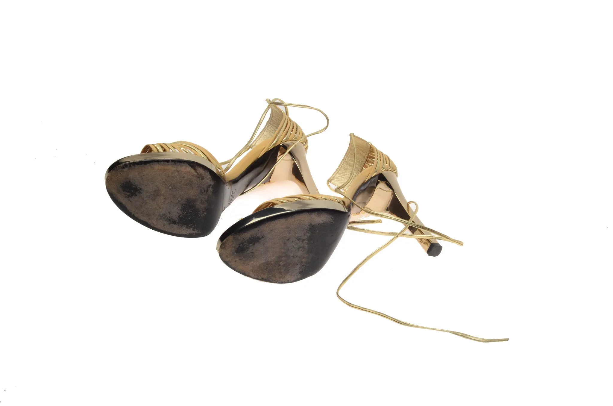 Valentino - Gold Heels with Wrap Around Ankle Straps - IT 38 1/2