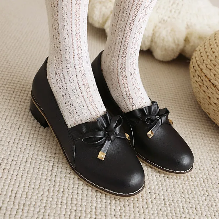 Women's Bow Chunky Low Heels Pumps
