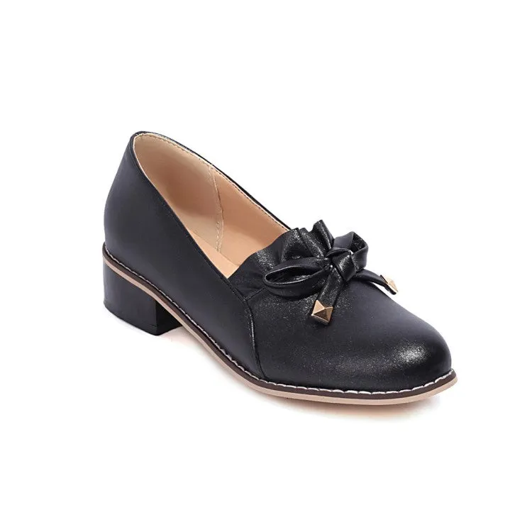 Women's Bow Chunky Low Heels Pumps