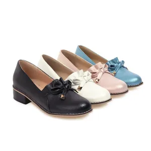 Women's Bow Chunky Low Heels Pumps