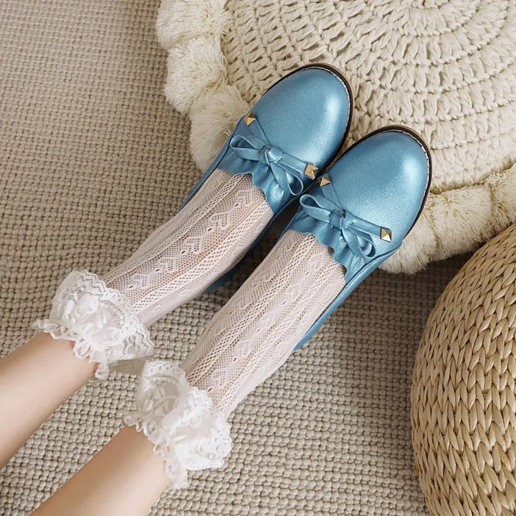 Women's Bow Chunky Low Heels Pumps