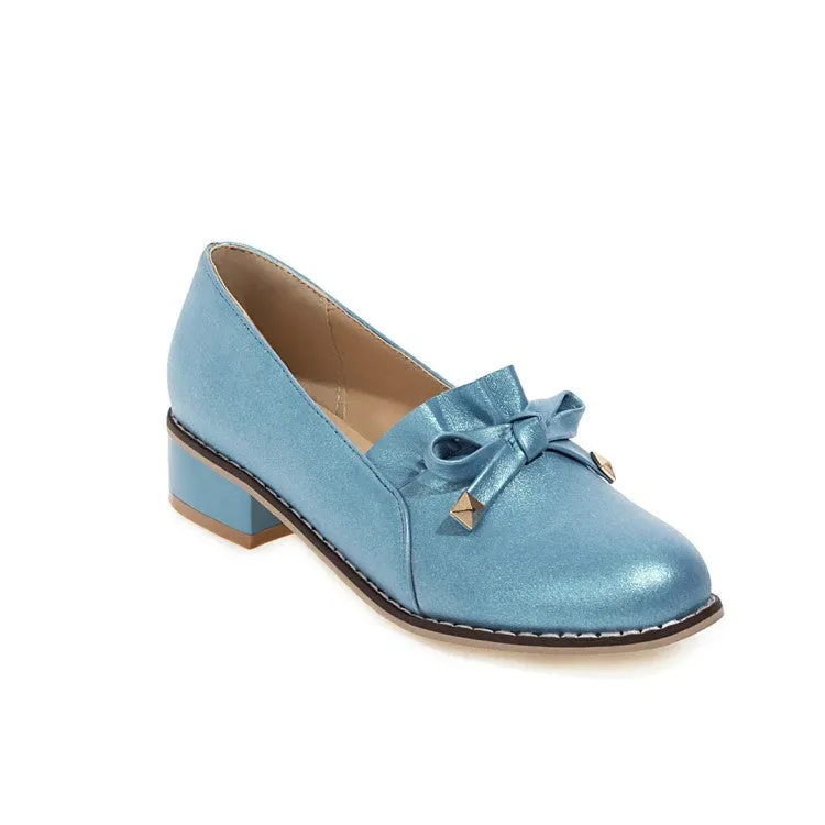 Women's Bow Chunky Low Heels Pumps
