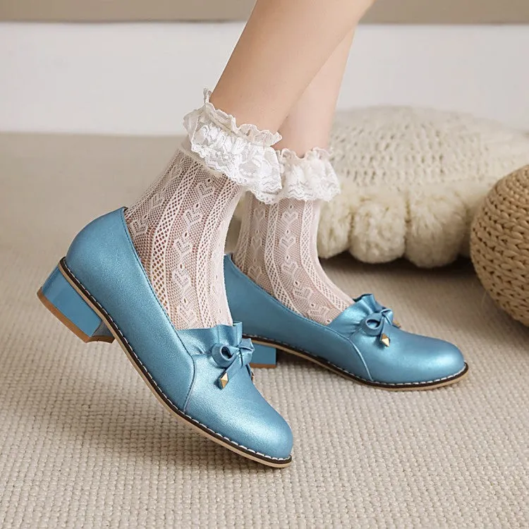 Women's Bow Chunky Low Heels Pumps