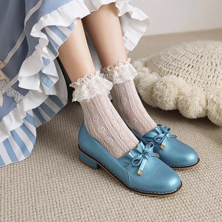 Women's Bow Chunky Low Heels Pumps