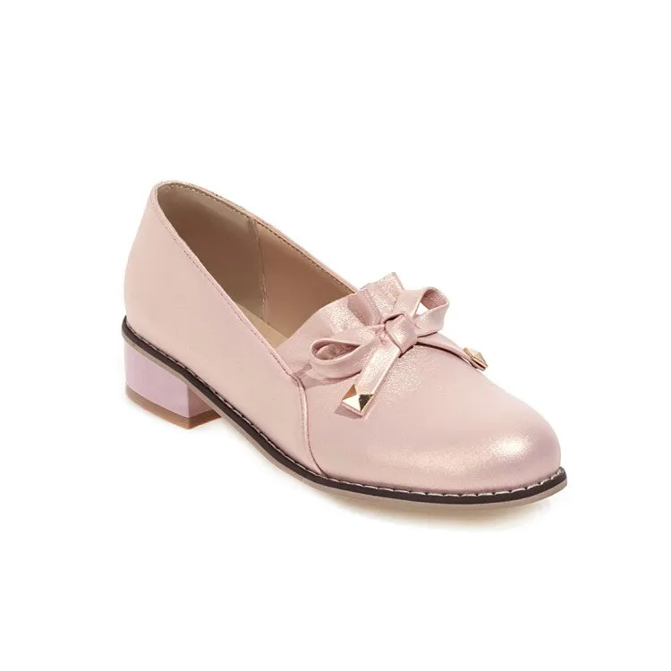 Women's Bow Chunky Low Heels Pumps