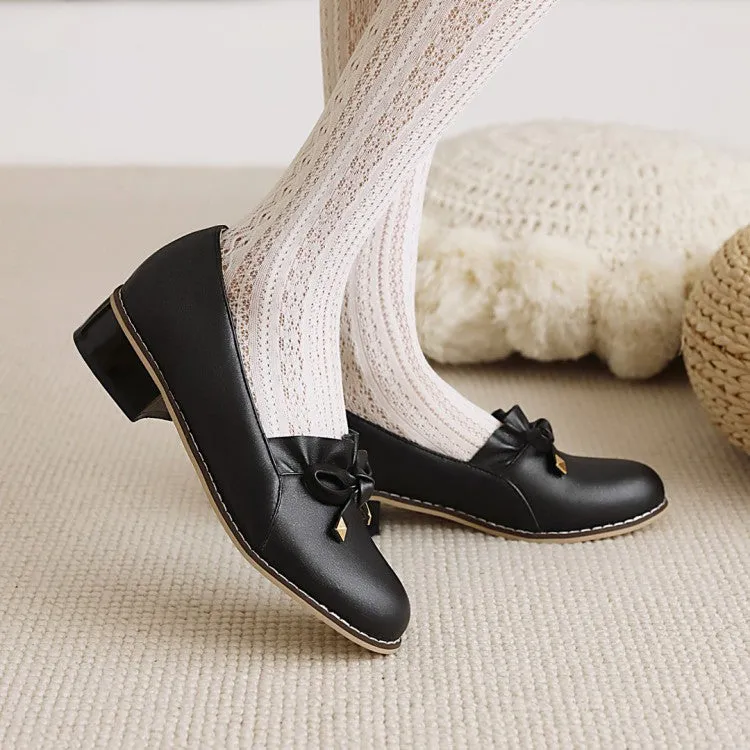 Women's Bow Chunky Low Heels Pumps