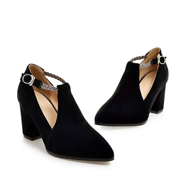 Women's Fashion Elegant Square High Heels Shoes - Black,Blue,Red