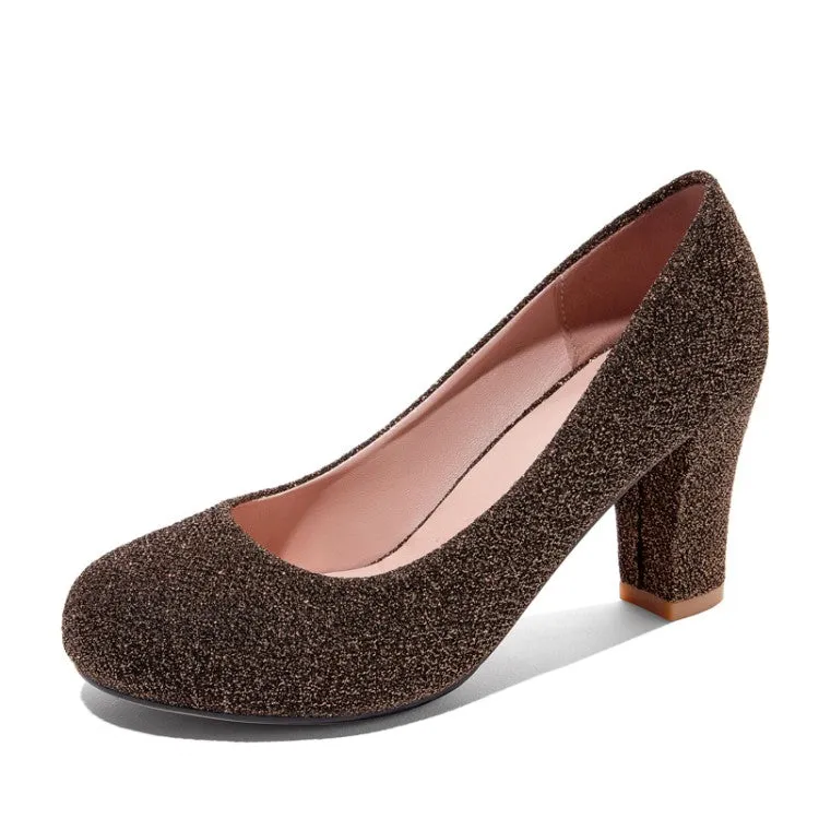 Women's Glitter Block High Heels Pumps