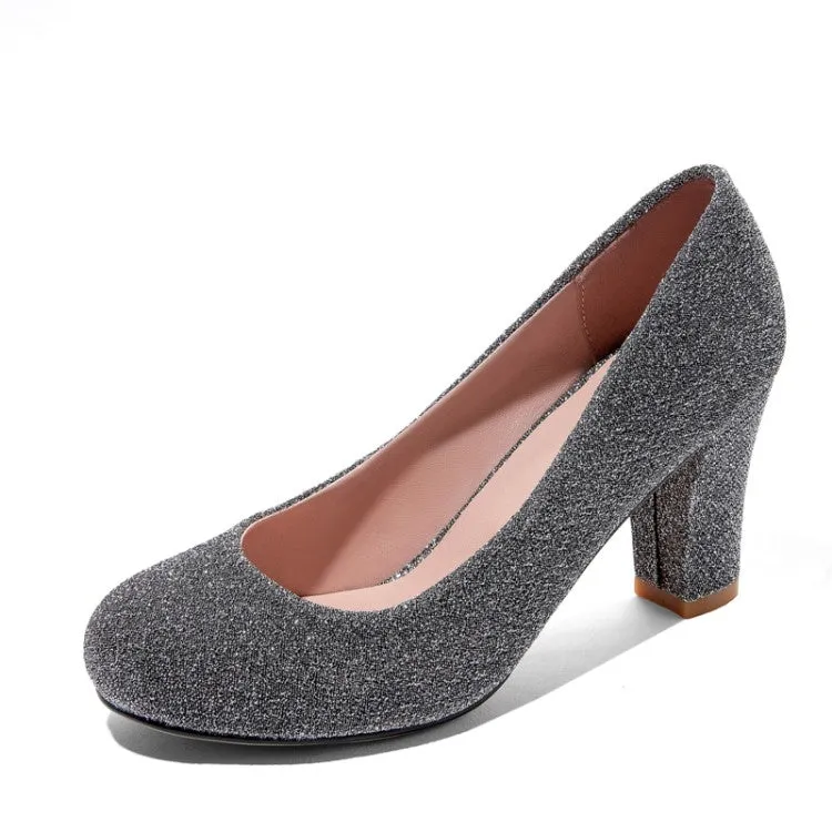 Women's Glitter Block High Heels Pumps