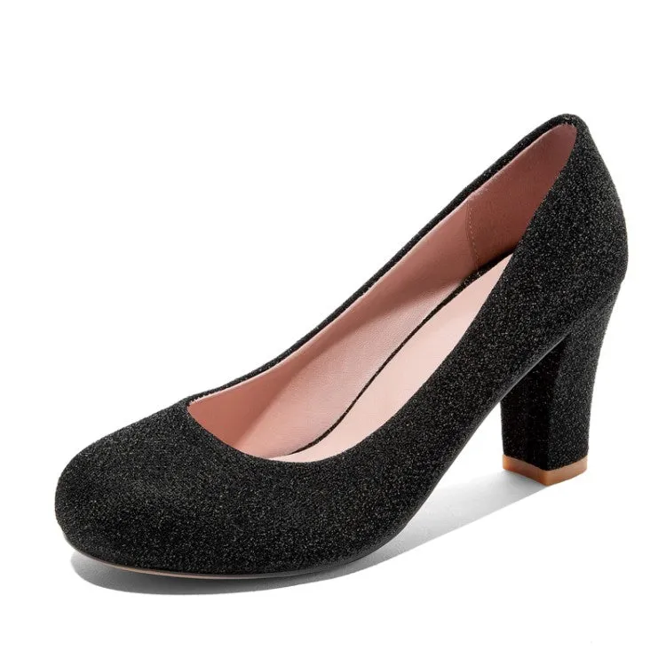Women's Glitter Block High Heels Pumps