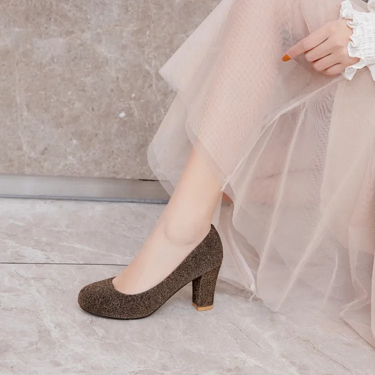 Women's Glitter Block High Heels Pumps