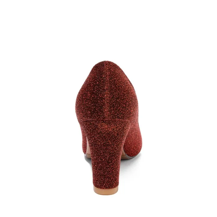 Women's Glitter Block High Heels Pumps
