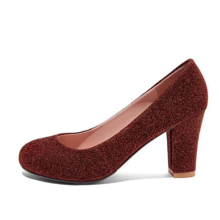 Women's Glitter Block High Heels Pumps