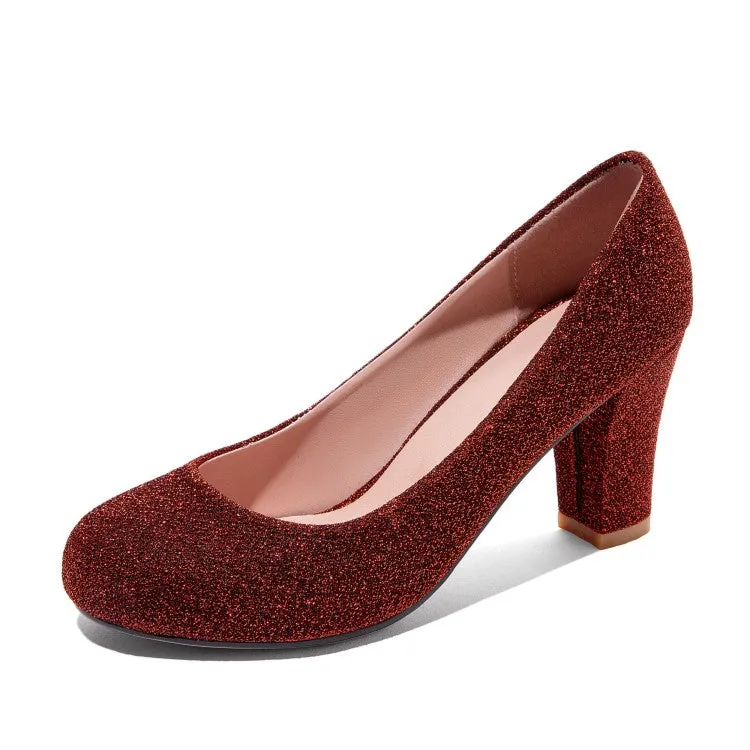 Women's Glitter Block High Heels Pumps