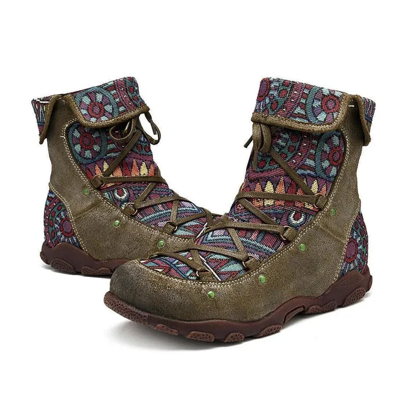 Women's retro boho ankle boots with zipper floral short boos for fall/winter