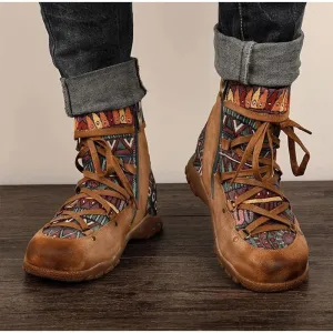 Women's retro boho ankle boots with zipper floral short boos for fall/winter