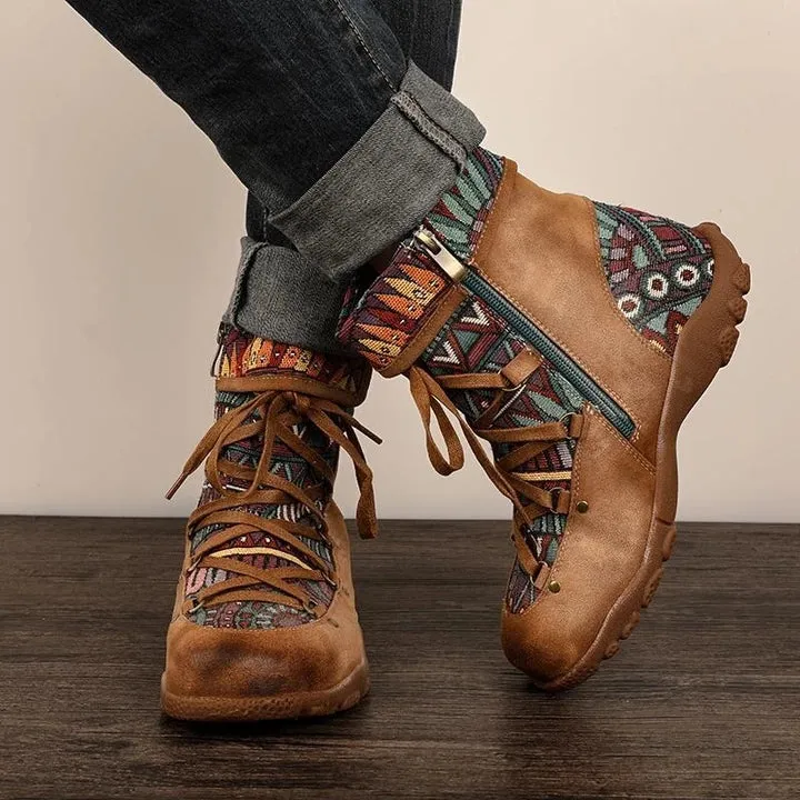 Women's retro boho ankle boots with zipper floral short boos for fall/winter