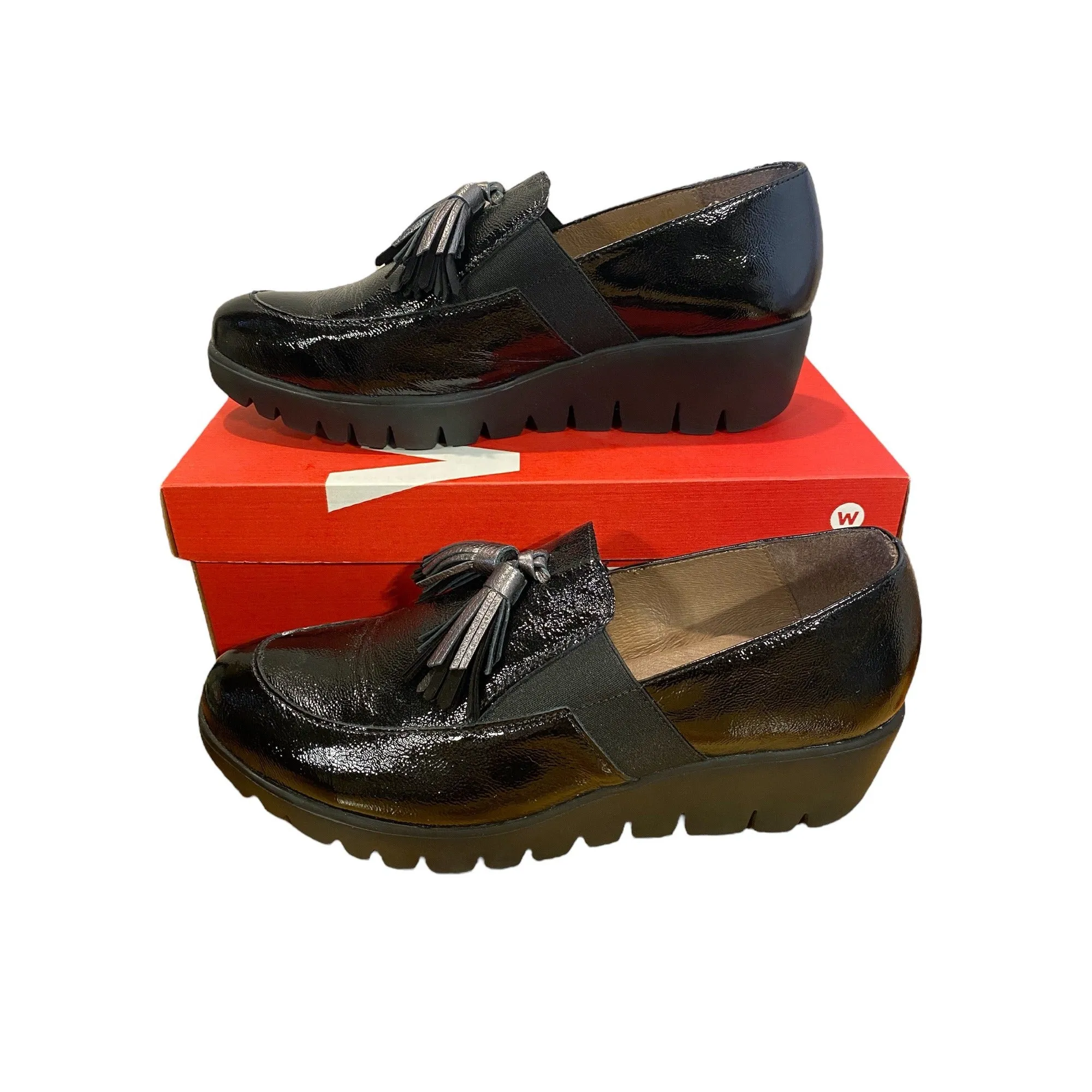 Wonders black leather women's shoes