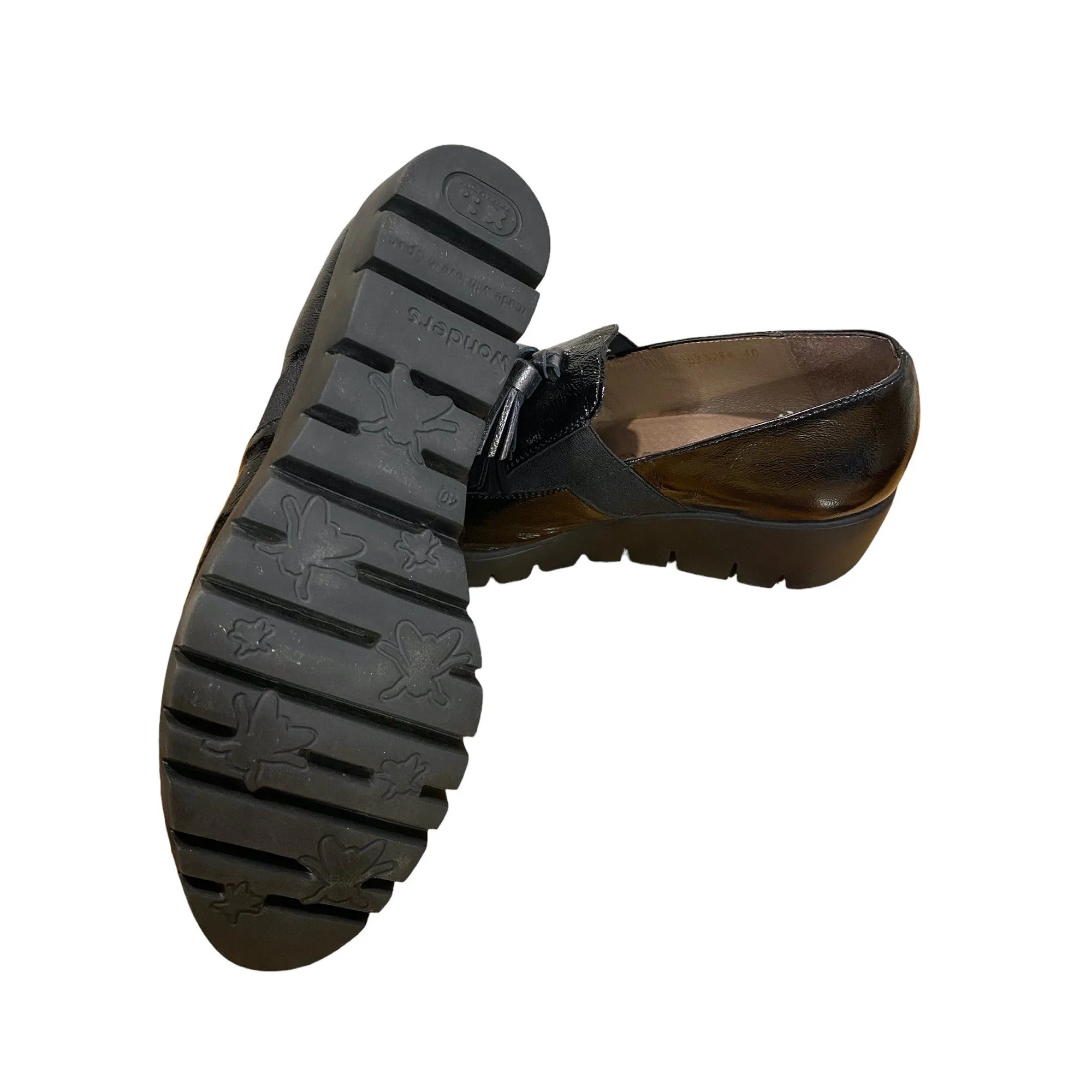 Wonders black leather women's shoes